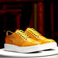 Tan Croc Print Leather  Lace Up With White Sole Sneakers - Sneakers