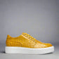Tan Croc Print Leather  Lace Up With White Sole Sneakers - Sneakers