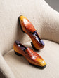 Tan Italian Croc Leather Patina Emeric Slip On Penny Loafers - Loafers