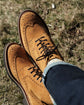 Tan Italian Suede Leather Brogue Wingtip Goodyear Welted Oxfords - Formal Shoes