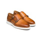 Tan Italian Suede Leather Double Monkstrap Shoes With Sneakers Sole  - Leather Shoes
