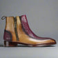 Tan Leather And Burgundy Croc  Draven Zipper Boots - Boots