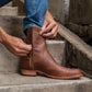 Tan Leather Barstow Slip On Zipper Western Cowboy Boots - Cowboy Boots