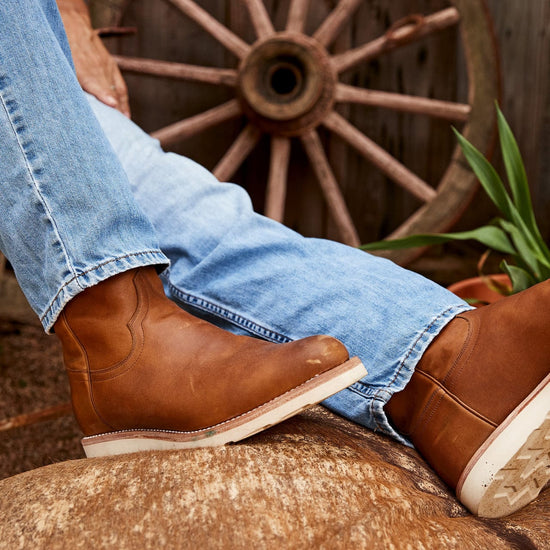 Tan Leather Beasley Slip On Zipper Western Cowboy Rubber Sole Boots - Cowboy Boots