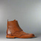 Tan Leather Braided Barletta Lace Up Brogue Wingtip Oxford Boots - Boots