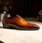 Tan Leather Sorano Whole Cut Patina Finish Lace Up Oxford Shoes - Formal Shoes