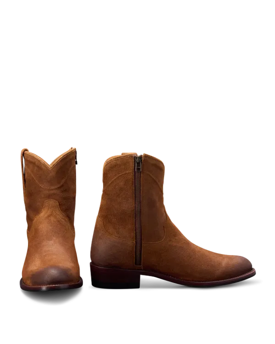 Tan Suede Leather Barstow Slip On Zipper Western Cowboy Boots - Cowboy Boots