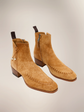Tan Suede Leather Slip On Whipstitch Chelsea Boots With Zipper - Boots
