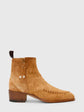 Tan Suede Leather Slip On Whipstitch Chelsea Boots With Zipper - Boots