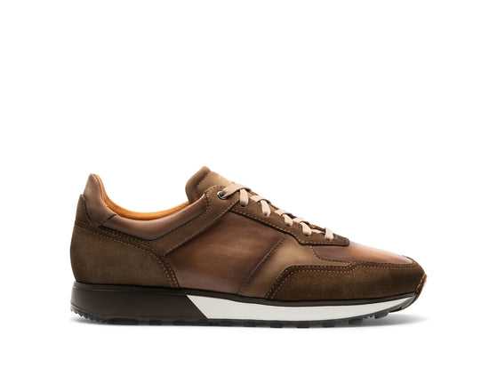 Tan Suede and Brown Leather Nausori Lace Up Running Sneaker Shoes - Sneaker Shoes
