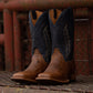 Tan and Navy Blue Leather Bartlett Slip On Western Cowboy Boots - Cowboy Boots