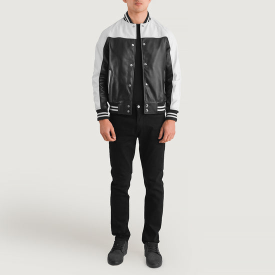 Terrance Black & White Leather Varsity Jacket - Leather Jackets