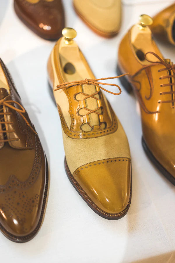 Two Tone Men s Brown Beige Suede Leather Lace Up Fine Shoes Formal Shoes