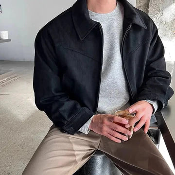 Vintage casual  black italian suede leather jacket - Leather Jackets