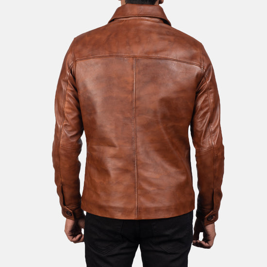 Waffle Brown Leather Jacket - Leather Jackets