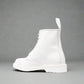 White Italian Leather Appoggio Ankle Rugged Lace Up Combat Hiking Boots with Chunky Track Sole - Boots