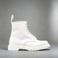 White Italian Leather Appoggio Ankle Rugged Lace Up Combat Hiking Boots with Chunky Track Sole - Boots