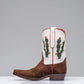 White Leather And Brown Suede Barstow Slip On Western Cowboy Boots With Cactus - Cowboy Boots