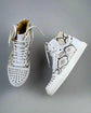 White Leather And Snack Pattern Leather High Top Lace Up Sneakers With White Sole - Sneaker Shoes