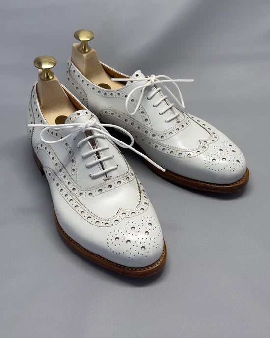 White Leather Cedara Brogue Wingtip Oxfords - Formal Shoes