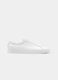 White Leather Low Top Lace Up Sneakers with White Sole - Sneaker Shoes