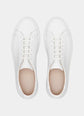 White Leather Low Top Lace Up Sneakers with White Sole - Sneaker Shoes