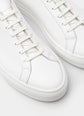 White Leather Low Top Lace Up Sneakers with White Sole - Sneaker Shoes