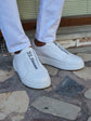 White Leather Mid-Top Zipper Sneakers with White Sole - Sneaker Shoes