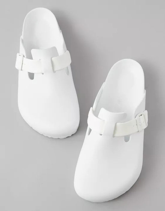 White Leather Pearl Pamper Clogs - Clogs