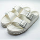 White Leather Pearl Pamper Slippers with Buckle - Slippers