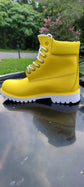 Yellow Leather Ariete Ankle Rugged Lace Up Combat Hiking Boots with Chunky Track Sole - Boots