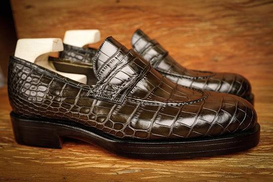 Brown Croc Leather Emeric Slip On Round Toe Loafers Shoes - Loafers Shoes