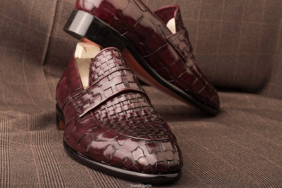 Burnish Brown Burgundy Braided Leather Special Edition Midara Loafers - Loafers Shoes