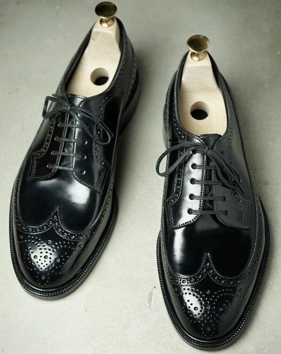 BLACK CALF LEATHER ROUND TOE BROGUE WINGTIP OXFORD FORMAL SHOES - FORMAL SHOES