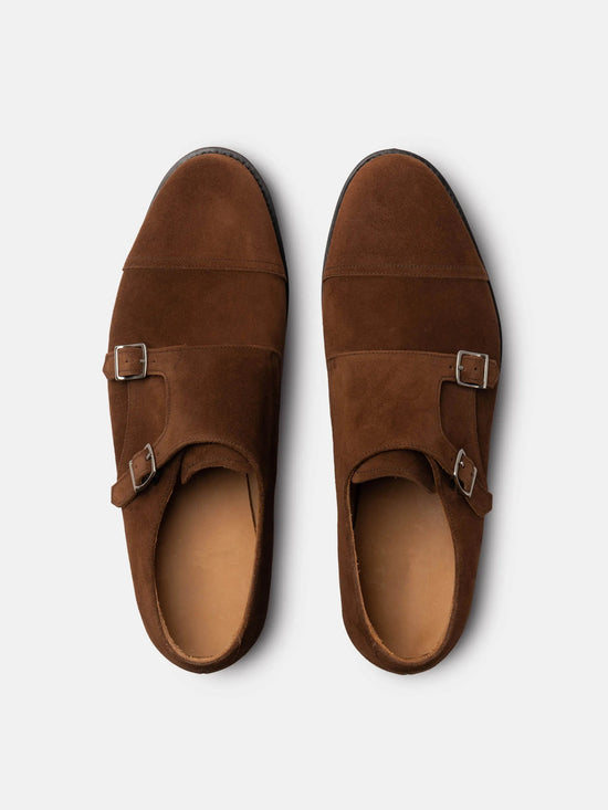 Browm Italian Suede Leather Double Monkstrap Shoes - Leather Shoes