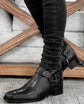 Black Croc/Python/Snake Animal Print Leather Alessia Slip On Zipper Harness Boots for Men - Boots