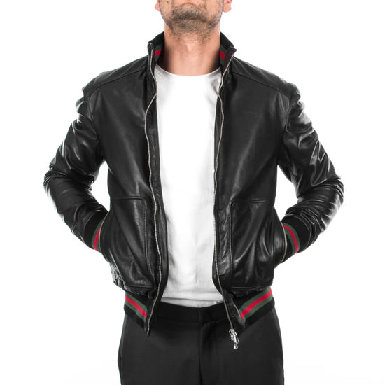 Italian Leather handmade Men soft genuine lambskin Bomber - Leather Jacket