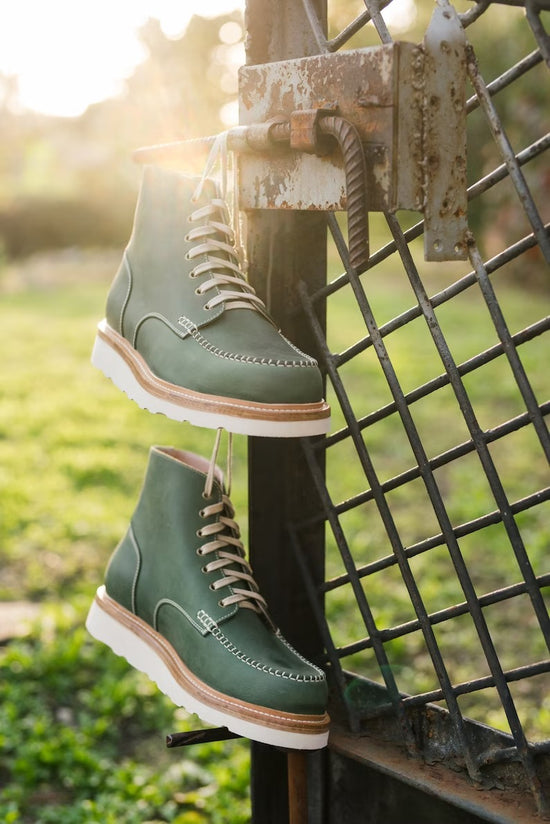 Classic Moc Toe Green Mens Women's Boots lace up Leather Boots - Boots