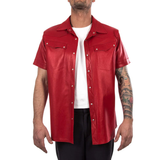 Red Italian handmade Men soft genuine lambskin leather shirt