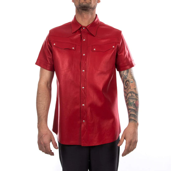 Red Italian handmade Men soft genuine lambskin leather shirt