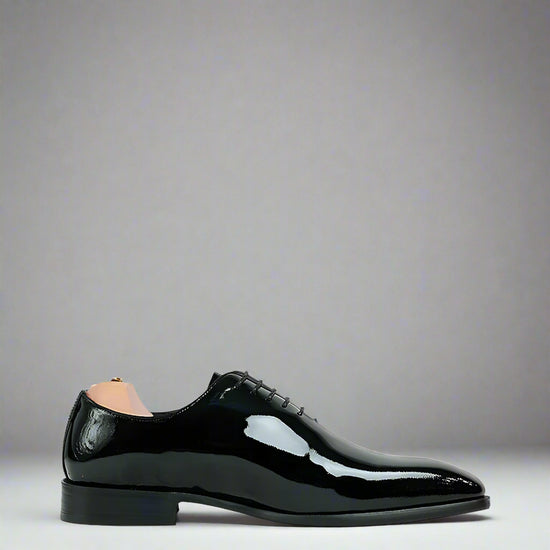Black Patent Leather Modena Wholecut Oxford Shoes - Formal Shoes
