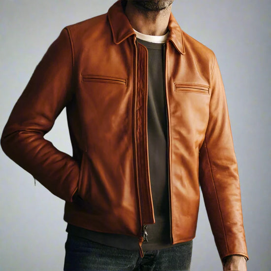 Brown Whiskey Leather Moto Jacket - Leather Jackets