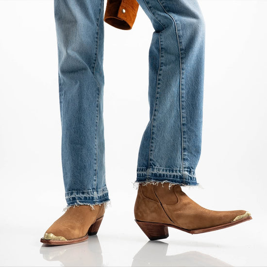 Tan Suede Leather Slip On Cowboy Style Chelsea With Zipper Pointed Boots - Boots