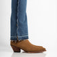 Tan Suede Leather Slip On Cowboy Style Chelsea With Zipper Pointed Boots - Boots