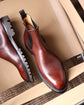 Brown Italian Leather Slip On Round Toe Chelsea Boots - Boots