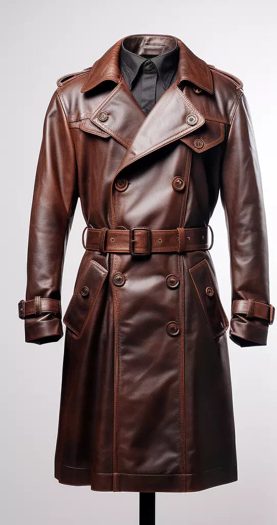 Lambskin Leather Red Winter Warm Trench Coat Overcoat