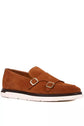 Brown Italian Suede Leather Double Monkstrap Shoes With Sneakers Sole - Leather Shoes