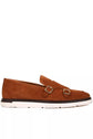 Brown Italian Suede Leather Double Monkstrap Shoes With Sneakers Sole - Leather Shoes